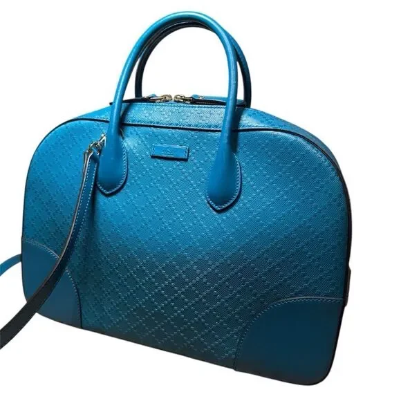 GUCCI Cerulean Blue Diamanté Leather 2way Boston Bag Auth Speedy Doctor Duffle - Picture 3 of 15